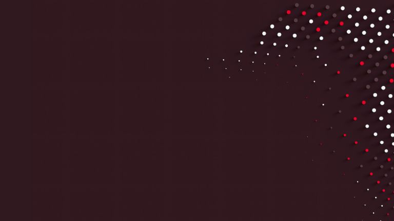 Dynamische Grafik mit roten, weißen und schwarzen Punkten, die Bewegung und Innovation im Forderungsmanagement bei EOS symbolisiert